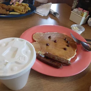 Kids pancake and sausage.