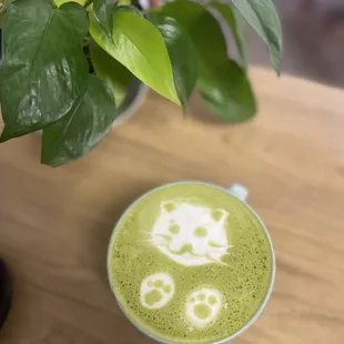 Cute lavender matcha latte art