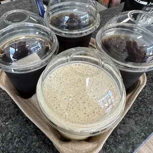 3 cold brew and 1 cafe con leche
