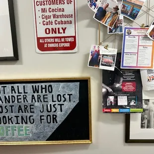 a picture of a coffee shop with a sign that says not all who wander are lost, most are just looking for