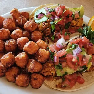 Chorizo Tacos sub sweet potato tots. Pretty good
