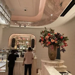 Beautiful flowers in a charming cafe