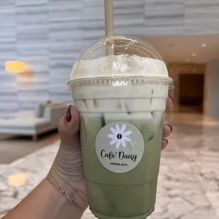 Iced matcha latte with cheese foam