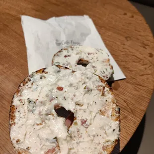 Everything Bagel with Bacon &amp; Spring Onion cream cheese... Yum!