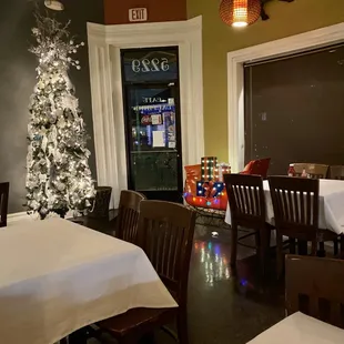 a christmas tree in the background