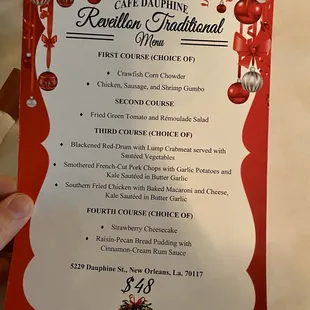 2019 Réveillon Dinner Menu
