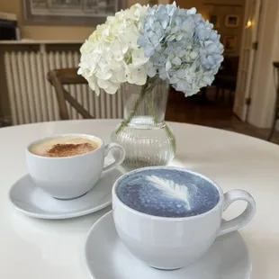 Chai latte and butterfly pea latte
