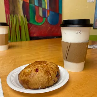 a pastry and a cup of coffee