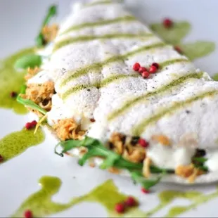 Tapioca crepe- gluten free, tapioca free dough filled with chicken and requeijão ( Brazilian cream cheese)