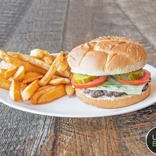 a burger and french fries