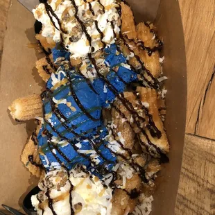 Churro sundae with Cookie Monster ice cream