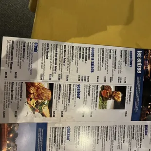 the menu for the restaurant