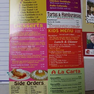 menu and price list
