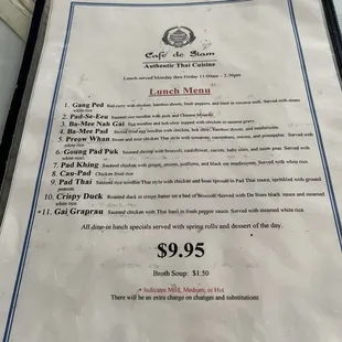 Lunch menu