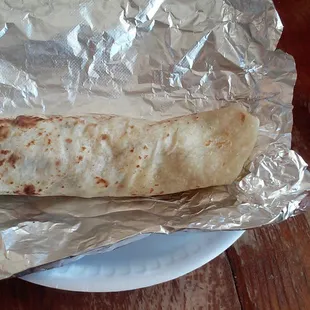 breakfast burrito with eggs, bacon, beans, jalapeno