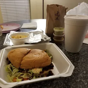 Pastor torta with rice and large horchata