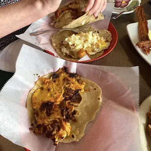 Chorizo &amp; egg taco, potato &amp; egg tacos