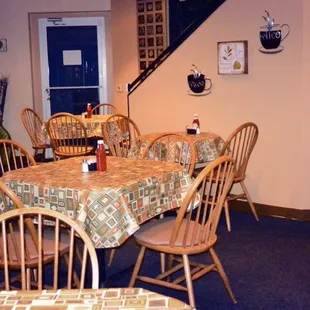 tables and chairs in a restaurant