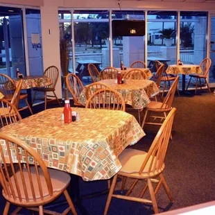 tables and chairs in a restaurant