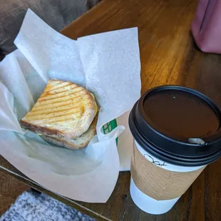 Breakfast panini with a salted caramel latte