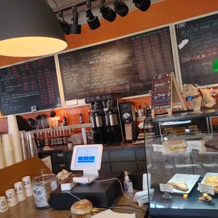 a view of a counter with a laptop on it