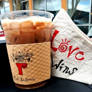 Ice almond milk mocha with sugar-free chocolate and one shot of decaf:-)