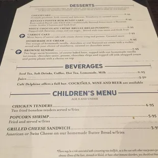 the menu for the restaurant