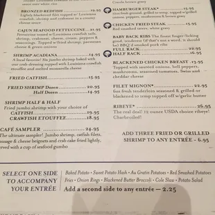 the menu of the restaurant