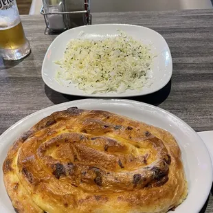 Cheese Pita (front), Cabbage Salad( back)