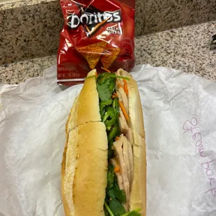 My 1. Cold Cut Steam Pork Sandwich and chips for $9.50.  Only opens till 2pm!  It is delicious and look at all the veggies!