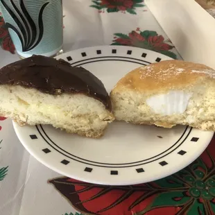 Inside of a Bavarian cream and Boston cream