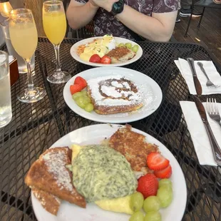 Crab Benedict, French toast, spinach omelette