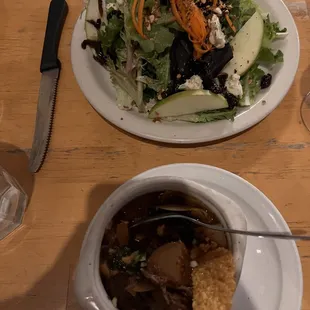 Tasty apple salad and hearty soup