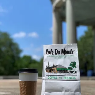 a cup of coffee and a bag of coffee