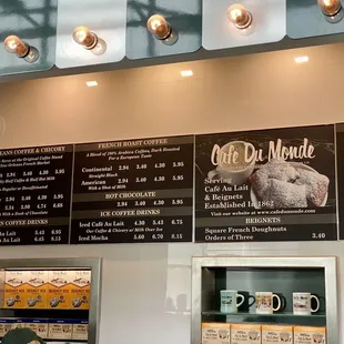 The menu behind the counter at Cafe Du Monde