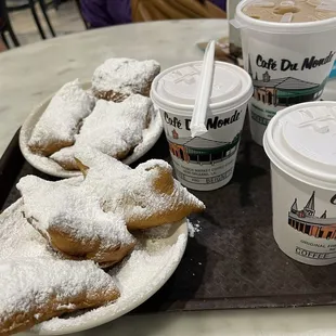 Beignets, cafe au lait, frozen cafe au lait