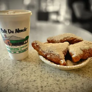 7/29/23:  Cafe Du Monde Frozen Coffee and Chicory with their famous beignets.