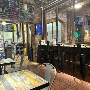 Food: Croque Madame and Potato Leek Quiche Inside: view from the seating and ordering area on the left when you walk into the building