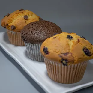 Assortment of Muffins: blueberry, muffin, chocolate chip