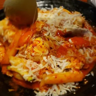 Spicy Tteokbokki with upon noodles