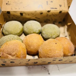 Matcha green tea donut and apple pie donut