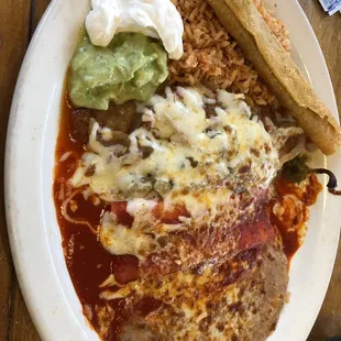 Chile relleno cheese enchilada and a flauta