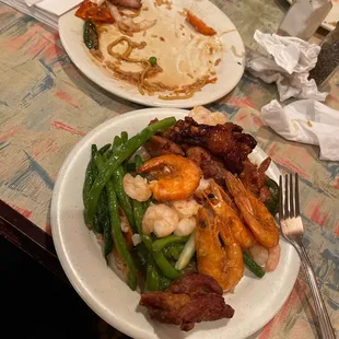 two plates of food on a table