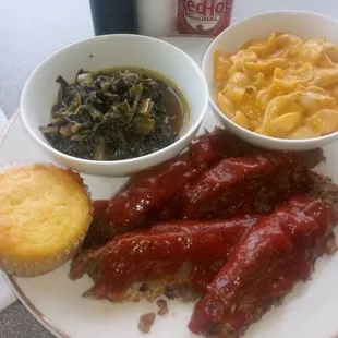 Meatloaf. W/Red sauce ,Collard greens,4 Chees Macaroni &amp; Cornbread...