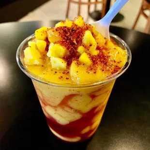 Mangoneada: mango smoothie with chamoy and chili powder. DELICIOUS!