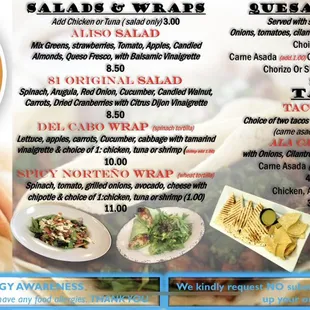 a menu for a salad and wrap