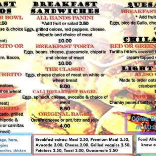 breakfast menu for breakfast buffet