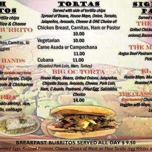 the menu for the restaurant