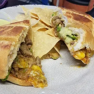 simple carne asada torta avocado, cheese, sour cream
