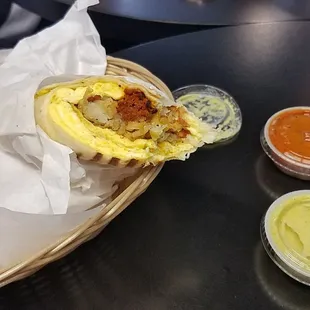 breakfast burrito and salsas